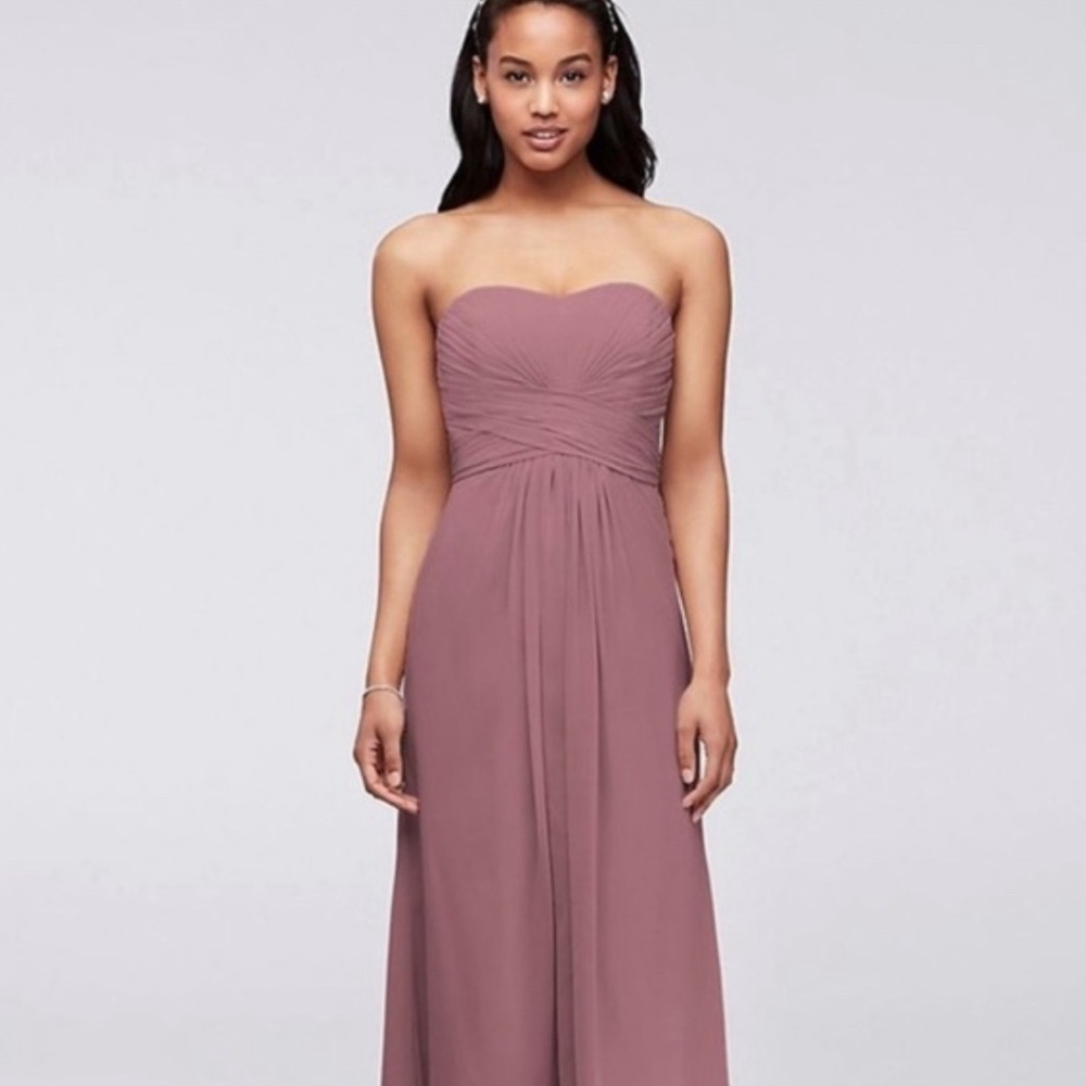 David’s Bridal Bridesmaid Chiffon Strapless dress in Quarts